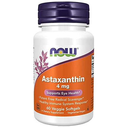 NOW Supplements, Astaxanthin 4 mg, features Zanthin®, Supports Eye Health*, 60 Veg Softgels