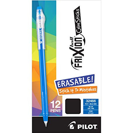 PILOT FriXion ColorSticks Erasable Gel Ink Stick Pens, Fine Point, Blue Ink, 12-Pack (32466)
