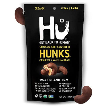 Hu Hunks Vegan Chocolate Covered Cashews With Vanilla Bean | 2 Pack | Non-GMO, Gluten Free, Paleo, Organic Dark - Chocolate