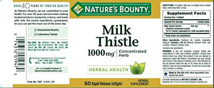 Nature's Bounty Silymarin Milk Thistle 1000mg - 50 Softgels