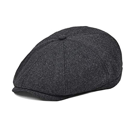 VOBOOM Men Wool Blend Newsboy Cap 8 Panel Hat Tweed Cap Herringbone Cabbie Flat Cap (Grey)