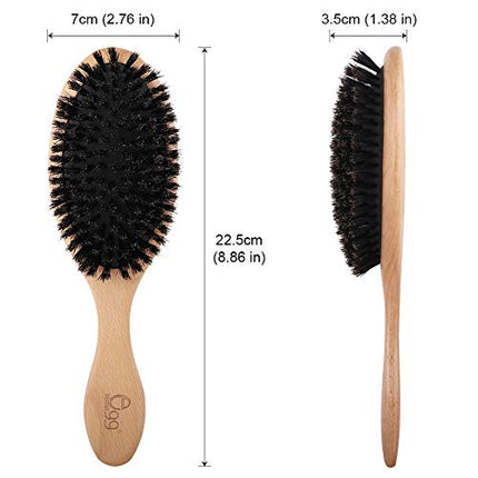 BLACK EGG Boar Bristle Hair Brush for Women Men Kid, Soft Natural Bristles Brush for Thin and Fine Hair, Restore Shine and Texture, Set includes Bamboo comb and 3 hair ties in India