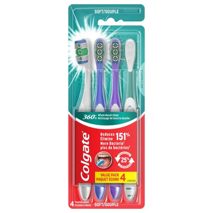 Colgate 360 Whole Mouth Clean Toothbrush, Soft Toothbrush for Adults, 4 Count(Pack of 1) in India