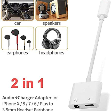 AKAVO Apple MFi Certified Lightning to 3.5mm Headphones Dongle Jack Adapter for iPhone 2 in 1 Headphone Adapter and Aux Audio Adapter + Charger Cable Splitter Compatible with iPhone 12 11 XS XR X 8 7