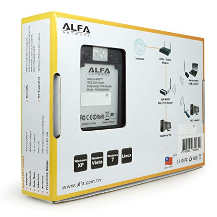 Buy Alfa AWUS036NHA - Wireless B/G/N USB Adaptor - 802.11n - 150Mbps - 2.4 GHz - 5dBi Antenna - Long in India