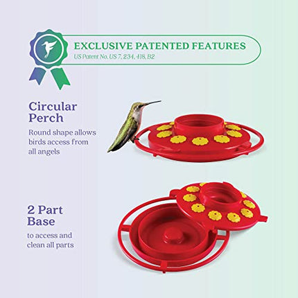 Hummingbird Feeder 32 oz. Plastic Hummingbird Feeders for Outdoors, with Built-in Ant Guard - Circular Perch with 10 Feeding Ports - Wide Mouth for Easy Filling/2 Part Base for Easy Cleaning