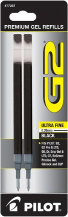 PILOT G2 Gel Ink Refills For Rolling Ball Pens, Ultra Fine Point, Black Ink, 2-Pack (77287)