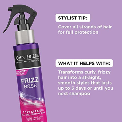 John Frieda Frizz Ease 3-day Flat Iron Heat Protectant Spray for Hair, Anti Frizz Keratin Infused Straightening Hair Spray, Lightweight Smoothing Spray for Frizz Control, 3.5 Ounce