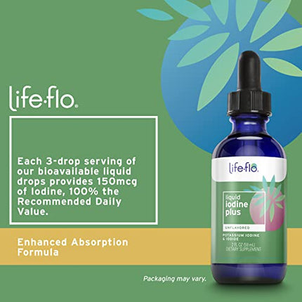Life-flo Liquid Iodine Plus 150 mcg, Iodine Supplement for Thyroid Support,* Healthy Energy & Metabolism Formula* with Iodine & Potassium Iodide, Unflavored Liquid Drops, Approx. 450 Servings, 2 fl oz