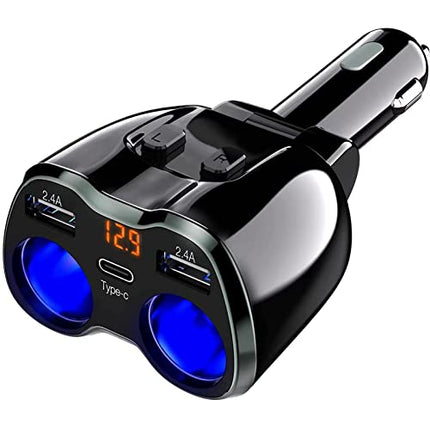 USB C Car Charger, 2 Sockets Cigarette Lighter Splitter 12/24V 80W Dual USB Type-C Ports Separate Switch LED Voltage Display Built-in Replaceable 10A Fuse Compatible Mobile Cell Phone GPS Dash Cam in India