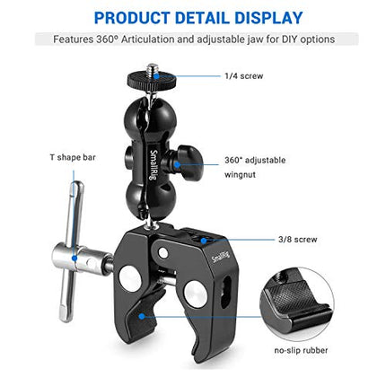 SmallRig Super Camera Clamp Mount, Double Ball Head Adapter, Fence Desk Table Mount for Ronin-M/Insta360/Gopro, Ball Head - 1138 in India