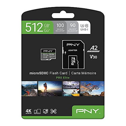 PNY 512GB PRO Elite Class 10 U3 V30 microSDXC Flash Memory Card - 100MB/s, Class 10, U3, V30, A2, 4K UHD, Full HD, UHS-I, micro SD in India