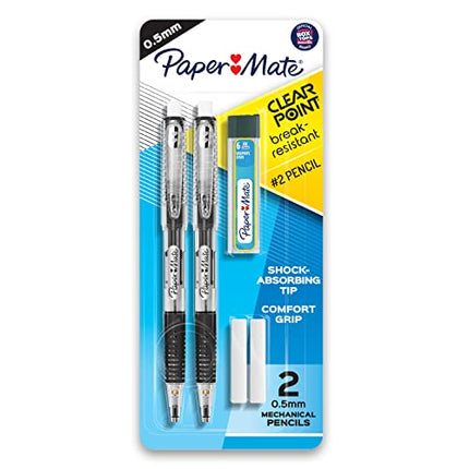 Paper Mate Clearpoint Break-Resistant Mechanical Pencils, HB #2 Lead (0.5mm), 2 Pencils (Black), 1 Lead Refill Set, 2 Erasers in India
