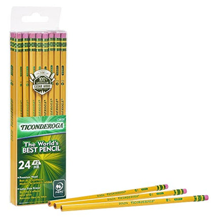Ticonderoga Wood-Cased Pencils, Unsharpened, #2 HB Soft, Yellow, 24 Count