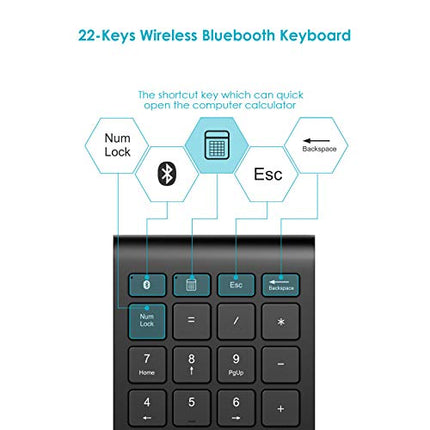 Buy Bluetooth Wireless Number Pad Portable External Numeric Keypad Keyboard Numpad 22 Keys Financial in India.