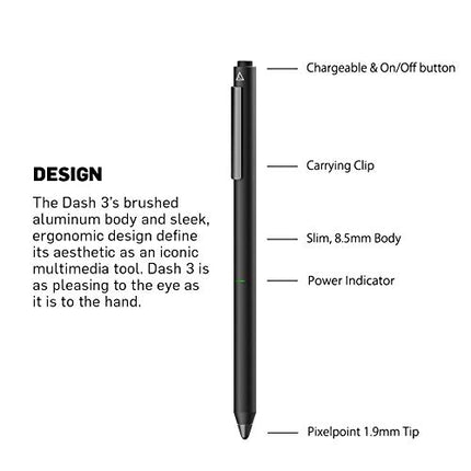 Buy Adonit Dash 3 (Black) Universal Stylus Rechargeable Active Fine Point Digital Pens Compatible with M in India.