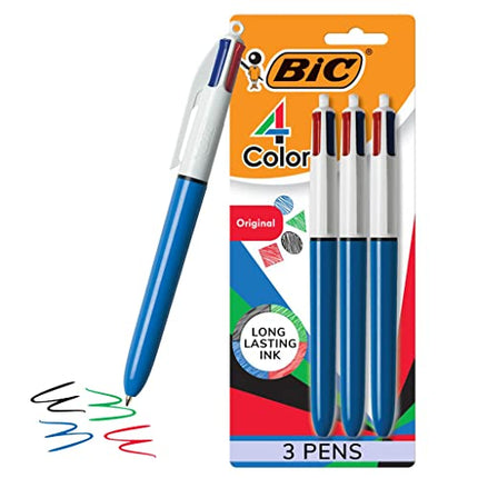 BIC 4 Color Ballpoint Pen, Medium Point (1.0mm), 4 Colors in 1 Set of Multicolor Pens, 3-Count Pack of Refillable Pens for Journaling and Organizing in India