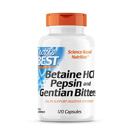 Doctor's Best Betaine HCI Pepsin & Gentian Bitters, Digestive Enzymes for Protein Breakdown & Absorption, Non-GMO, Gluten Free, 120 Caps, Original Version (DRB-00163) in India