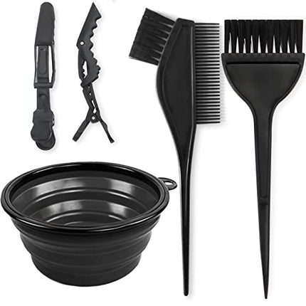 Yexixsr 5Pcs Professional Salon Hair Coloring Dyeing Kit, Hair Dye Color Brush and Bowl Set, Mixing Bowl, Angled Comb and Brush, Hair Clips