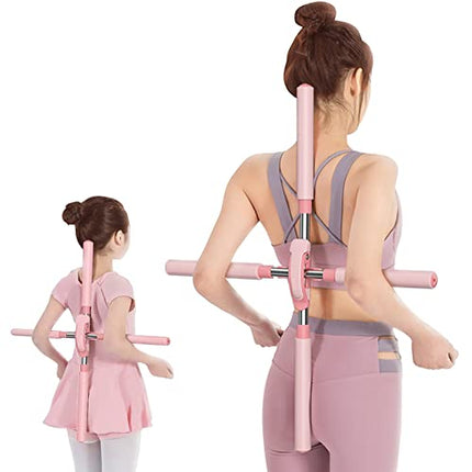 Back Straightener Posture Corrector For Women, Yoga Sticks Stretching Tool for Posture, Humpback Correction Sticks Stretching Tool, Retractable Design Back Brace Women Posture Corrector for Men kids (Pink)