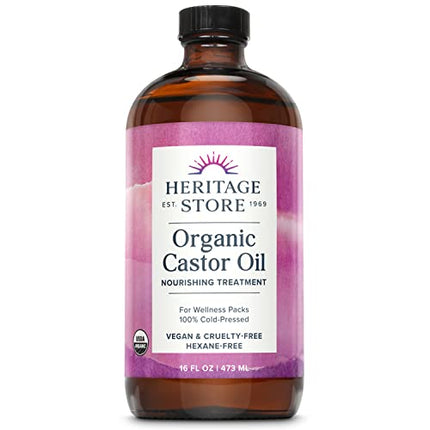Heritage Store Organic Castor Oil, Nourishing Hair Treatment, Deep Hydration for Healthy Hair Care, Skin Care, Eyelashes & Brows, Castor Oil Packs, Cold Pressed, Hexane Free, Vegan, Cruelty Free, 16oz in India