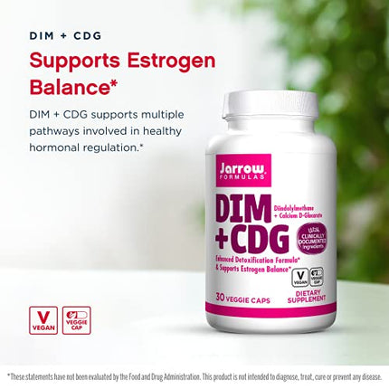Jarrow Formulas DIM + CDG, Supports Hormonal Regulation + Estrogen & Testosterone Balance in Men & Women, White, 30 Count