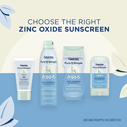 Buy Coppertone Pure and Simple Zinc Oxide Mineral Sunscreen Lotion SPF 50, Body Sunscreen, Water Res. in India