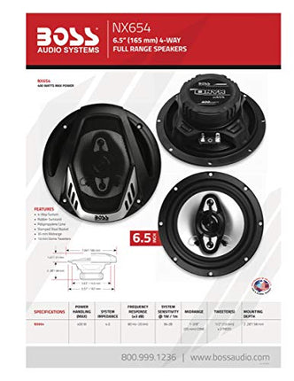 Buy BOSS Audio Systems NX654 Car Speakers - 400 Watts Per Pair, 200 Watts Each, 6.5 Inch, Full Range, 4 Way, Sold in Pairs India