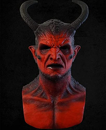 ASIH Demon Devil Silicone Mask,Devil Latex Mask Headgear,Halloween Fright Decoration Devil Mask Face Mask Horror Halloween (RED)