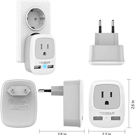 buy European Travel Plug Adapter 2 Pack, TESSAN International Power Outlet Adaptor with 2 USB in India