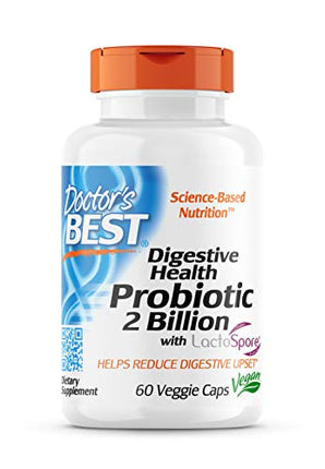 Doctor's Best Digestive Health Probiotic 2 Billion with Lactospore, Non-GMO, Vegan, Gluten Free, Soy Free, 60 Veggie Caps (DRB-00464) in India