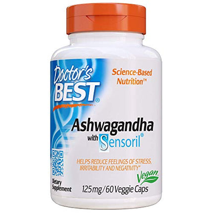 Doctor's Best Ashwagandha with Sensoril, Ayurvedic Herb, Standardized Withania somnifera Extract, Clinically Proven to Support Mental Focus, Cardiovascular Health & Healthy Energy, 125mg, 60 Count in India