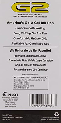 Back packaging of PILOT G2 gel pens
