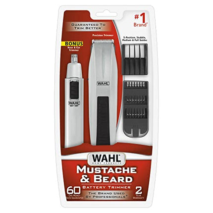 Wahl Mustache and Beard Battery Operated Beard Trimming kit for Mustaches, Beard, Neckline, Light Detailing and Grooming with Bonus Nose & Ear Trimmer – Model 5537-420 in India
