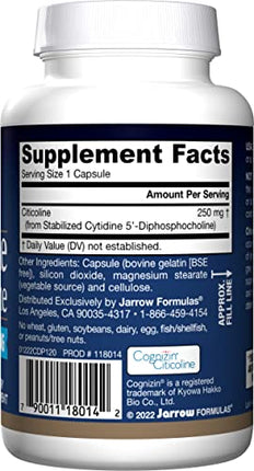 Jarrow Formulas Citicoline (CDP Choline) 250 mg - 120 Capsules - Supports Brain Health AndAttention Performance - Up to 120 Servings ( Packaging May Vary )