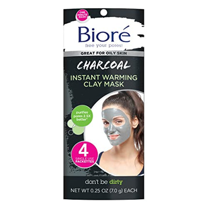 Bioré Charcoal Instantly Warming Clay Facial Mask for Oily Skin, with Natural Charcoal, Cleanse Clogged Pores, Dermatologist Tested, Non-Comedogenic, Oil Free,1 Pack (4 Count) in India