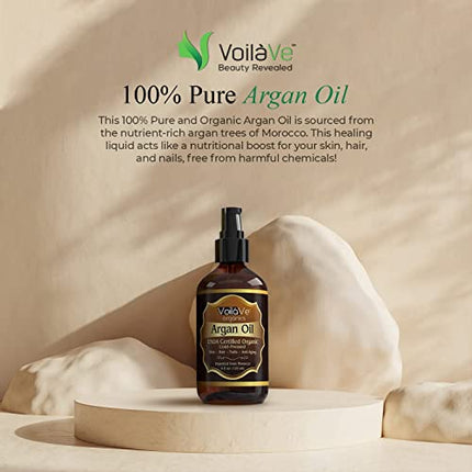 VoilaVe USDA and ECOCERT Pure Organic Moroccan Argan Oil for Skin, Nails & Hair Growth, Anti-Aging Face Moisturizer, Cold Pressed, Hair Moisturizer, Rich in Vitamin E, As Seen On TV - 4 fl oz in India