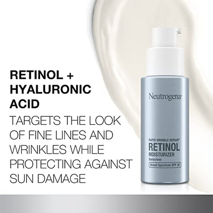 Neutrogena Rapid Wrinkle Repair Retinol Face Moisturizer with SPF 30 Sunscreen, Daily Anti-Aging Face Cream with Retinol & Hyaluronic Acid to Fight Fine Lines, Wrinkles, & Dark Spots, 1 fl. oz