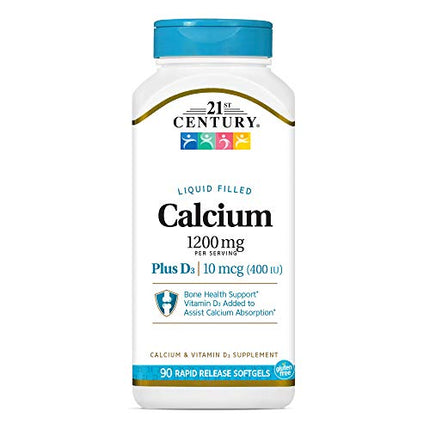 21st Century Calcium Plus D3 Liquid Filled Softgel, 1200 mg, 90 Count in India