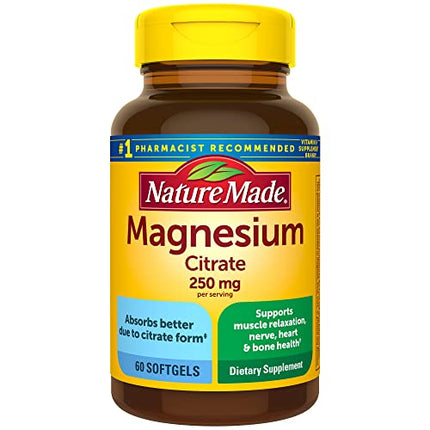 Nature Made Magnesium Citrate 250 mg per serving, Dietary Supplement for Muscle, Nerve, Bone and Heart Support, 60 Softgels, 30 Day Supply (Pack of 1) in India