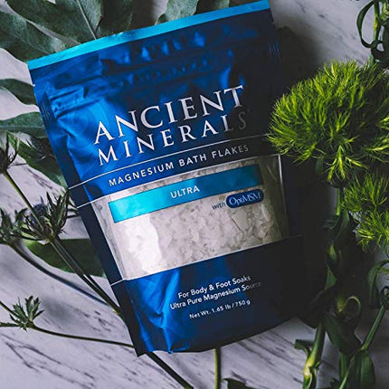Ancient Minerals Magnesium Bath Flakes Ultra with OptiMSM - Resealable Magnesium Supplement Bag of Zechstein Chloride with Proven Better Absorption Than Epsom Bath Salt (1.65 lb) in India