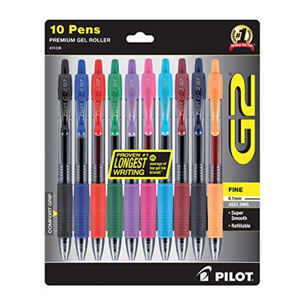 Buy PILOT G2 Premium Refillable and Retractable Rolling Ball Gel Pens, Fine Point, Assorted Color Inks, 10-Pack (31236) India