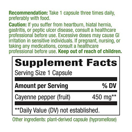 Nature's Way Cayenne 40,000 SHU Potency, 180 Vegetarian Capsules