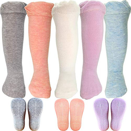 Buy Baby Infants Anti Slip Knee High Boot Socks Stockings with Grips for Girls and Boys 5 Pairs (3-12 months) India