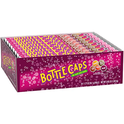 Bottle Caps, The Soda Pop Candy, Cherry, Grape, Root Beer & Orange Flavors, 1.77 Ounce Rolls (Pack of 24)