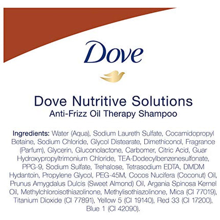 Dove Nutritive Solutions Anti Frizz Shampoo for Frizzy, Tangled Hair Oil Therapy with Nutri-Oils Moisturizing Shampoo Formula Smooths Hair 12 oz