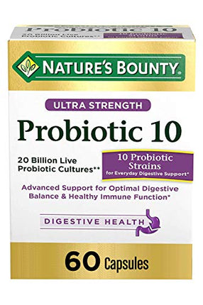 Probiotics by Nature's Bounty, Ultra Strength Probiotic 10, Immune Health And Digestive Balance, 60 Capsules