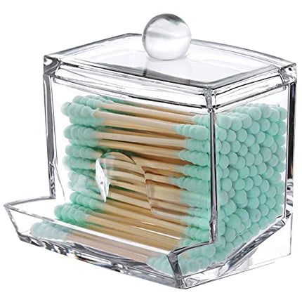 Tbestmax 7 OZ Cotton Swab Pads Holder, Qtip Cotton Buds Ball Dispenser, Bathroom Containers Canister Organizer, Clear Apothecary Jar for Storage 1 Pcs