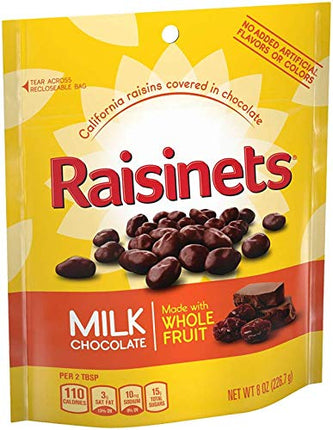 Raisinets, Milk Chocolate Covered California Raisins, 8.0 oz Resealable Bag, Bulk 8 pack