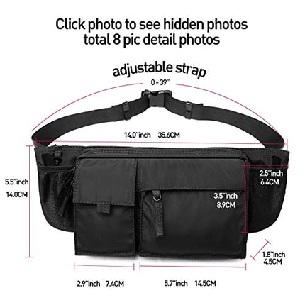 Large Waterproof Black Waist Bag Fanny Pack For Men Women Belt Bag Pouch Hip Bum Bag Chest Bag with Adjustable Strap, Premium Lightweight Fanny Pack For Gym Fitness Workout Travel Work Commuting